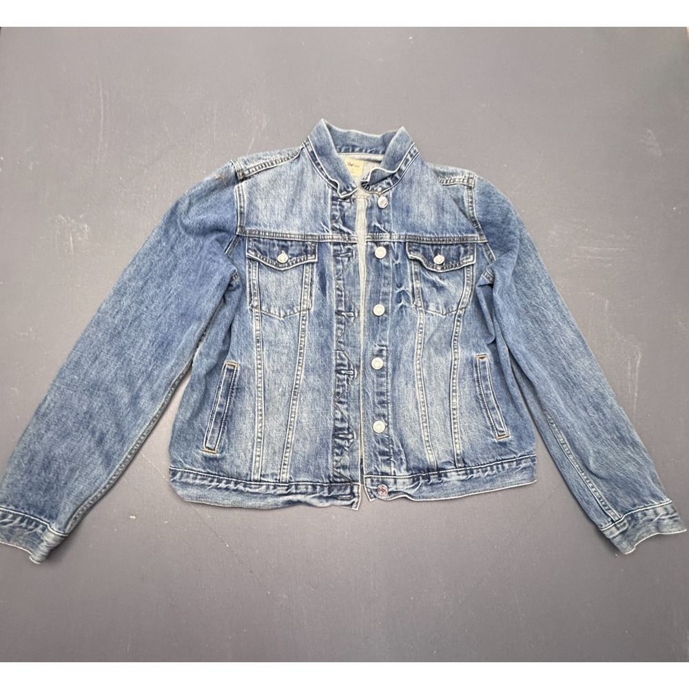 Gap 1969 Women's Size Large Blue Denim Trucker Jacket Button Front Cotton Coat